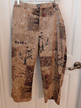 Vintage Chicos Asian Geisha Abstract Art Print Pants Crop Size 2 Spring Summer